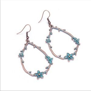 Bohemian copper and patina floral dangle earrings